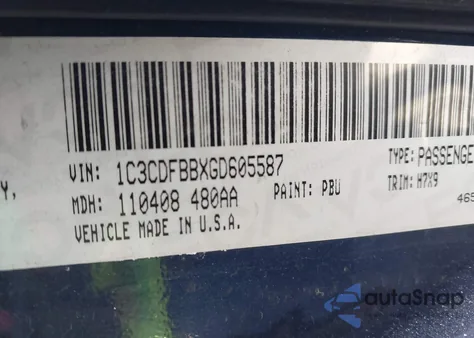 2016 Dodge Dart Sxt z USA, uszkodzony, nr VIN 1C3CDFBBXGD605587